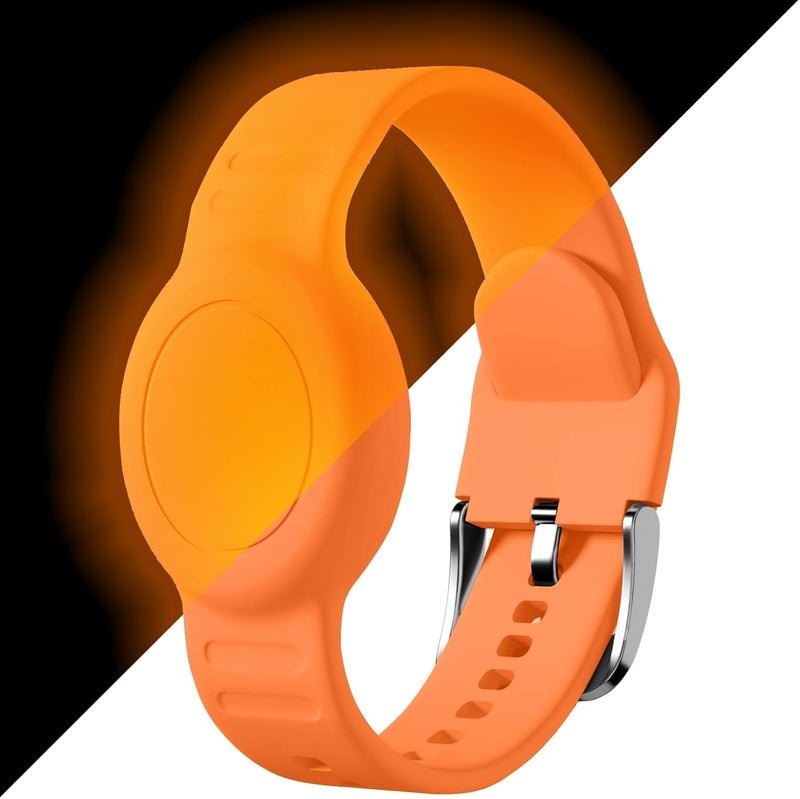 Foweroty for AirTag Bracelet for Kids, Waterproof Cute Print for Air tag Holder for Kids with Soft Silicone Full Coverage Anti-Lost Hidden for Airtag Wristband Accessories for Child, Luminous Orange - Image 1